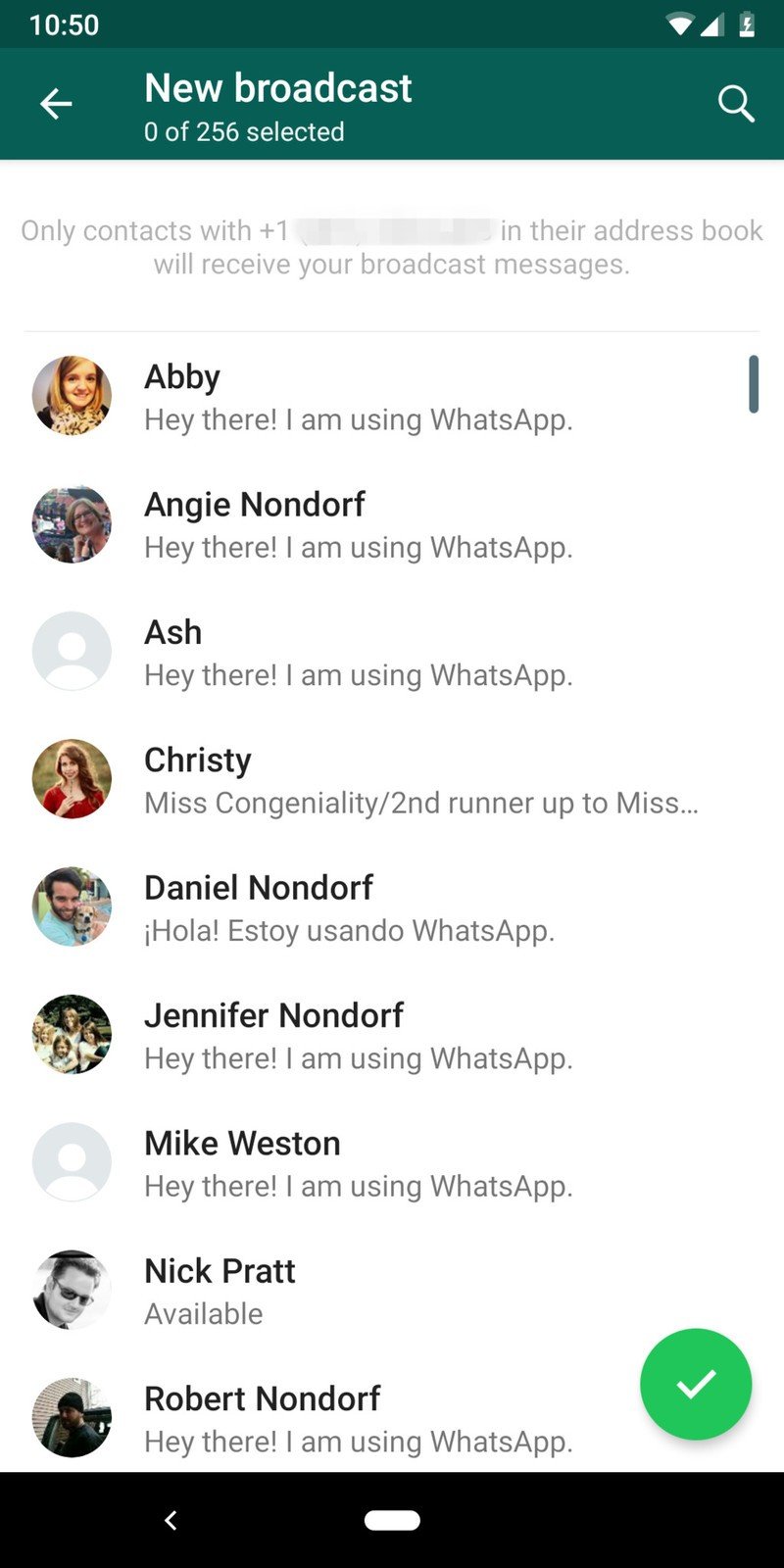 Función de transmisión de WhatsApp