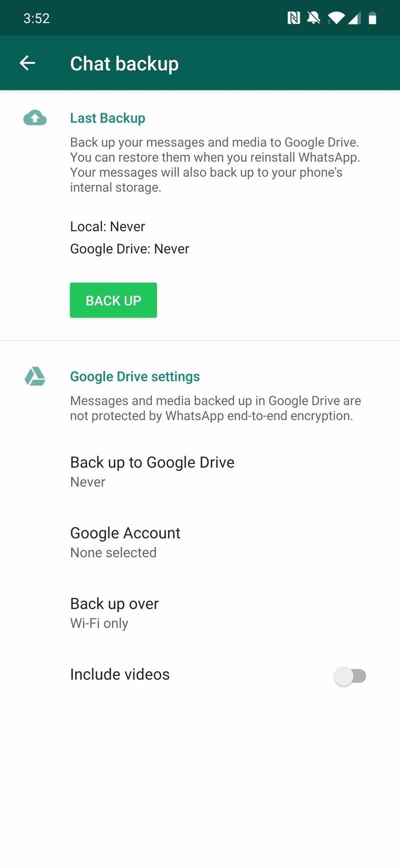 Mensajes de copia de seguridad de WhatsApp Android