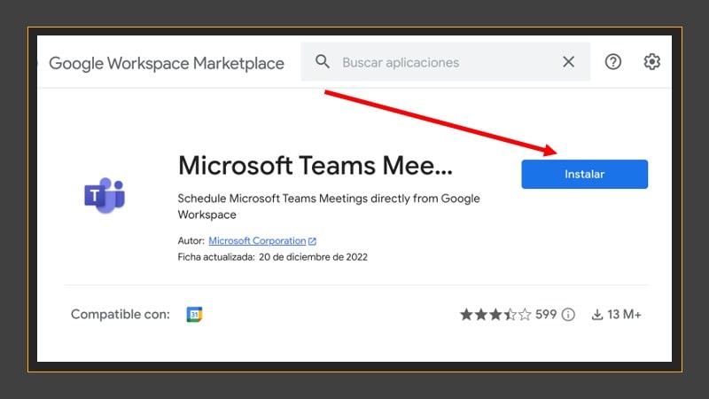 Instalar el complemento de Microsoft Teams en Google Workspace Marketplace