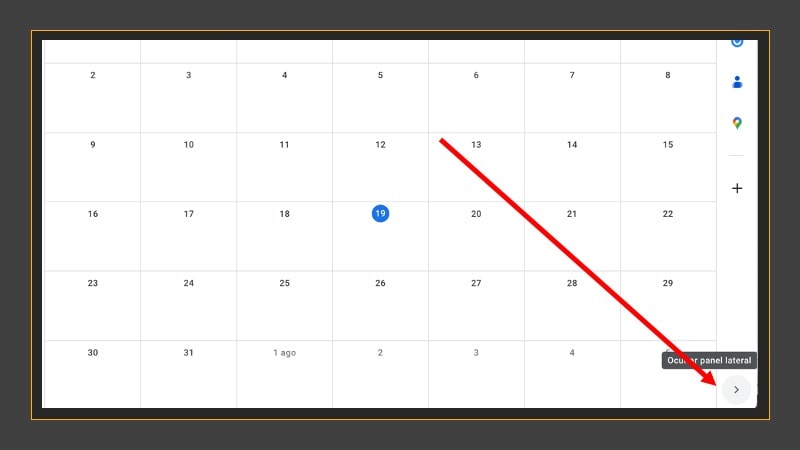 Mostrar panel lateral en Google Calendar