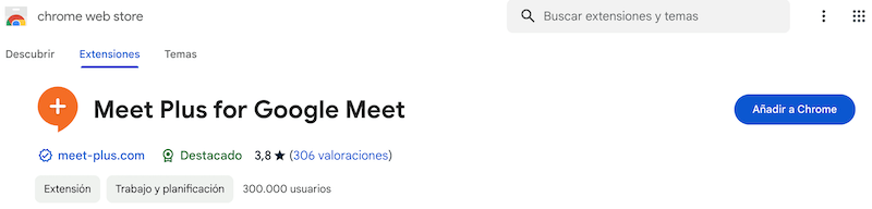 Extensión Meet Plus para Google Meet